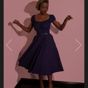 PEASANT SWING DRESS IN NAVY - VIXEN BY MICHELINE PITT Size Small